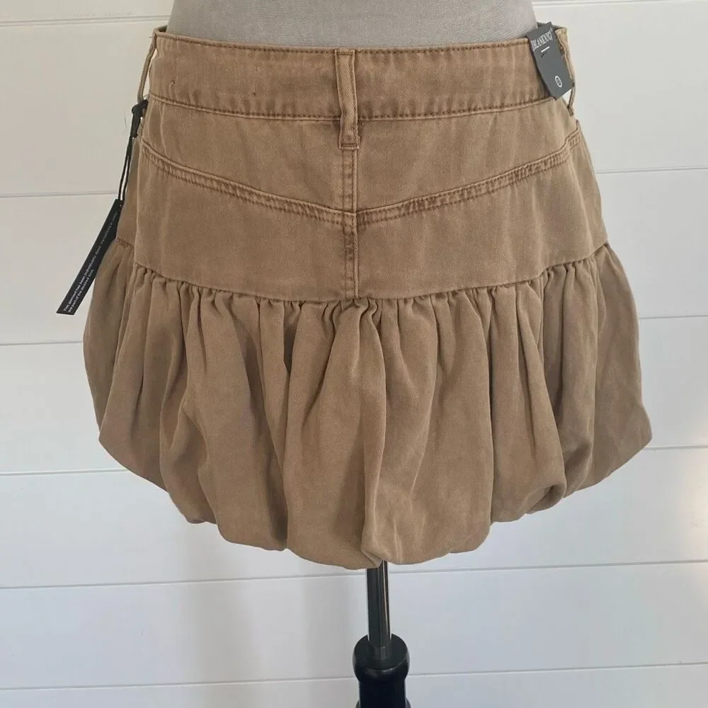 Blank NYC Light Brown Denim Balloon Mini Skirt Size 27 NWT